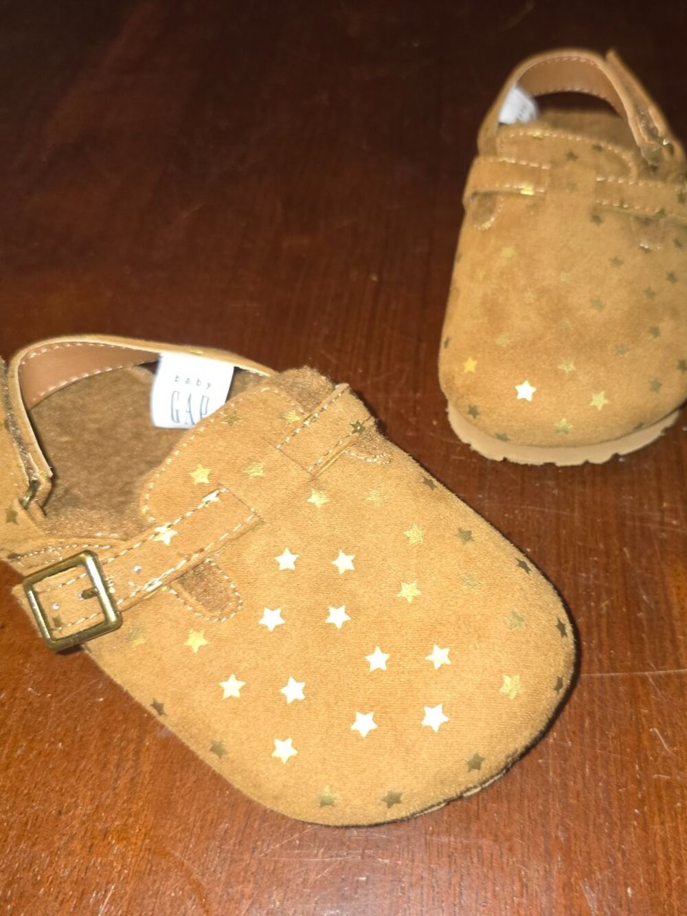Baby Gap Size 9/10 TG Cozy Sherpa Gold Star Clogs Cognac EUC Sling Back Strap
